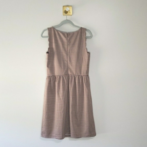 Loft Dress 8 Sleeveless Scalloped Tan White Gingham Plaid Office Career Wedding - Picture 5 of 12